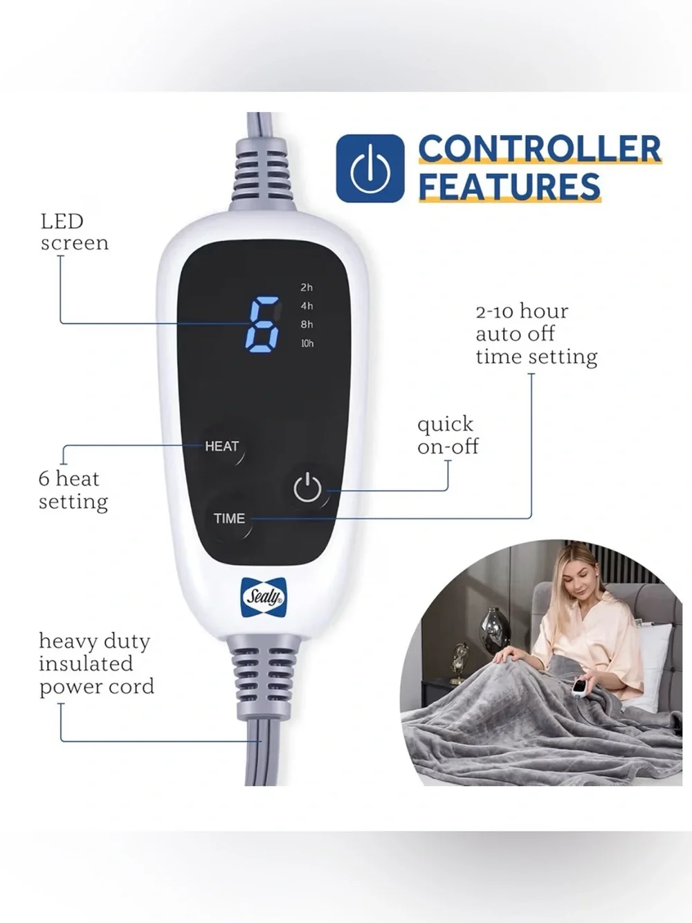 Sealy Heated Throw Blanket, Flannel Electric Blanket Throw with 6 Heating - Picture 3 of 10